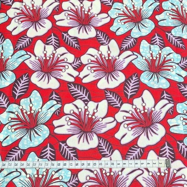 Afrikanischer Wax Print Stoff Baumwolle RED RETRO FLOWERS